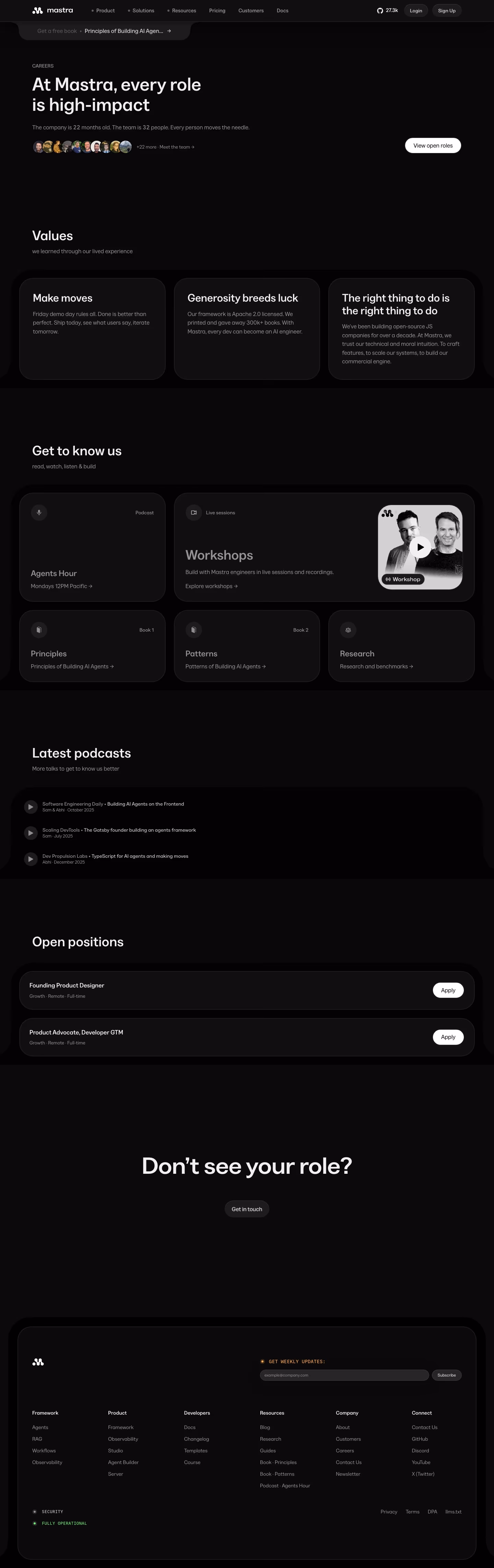 Mastra Careers pages section design