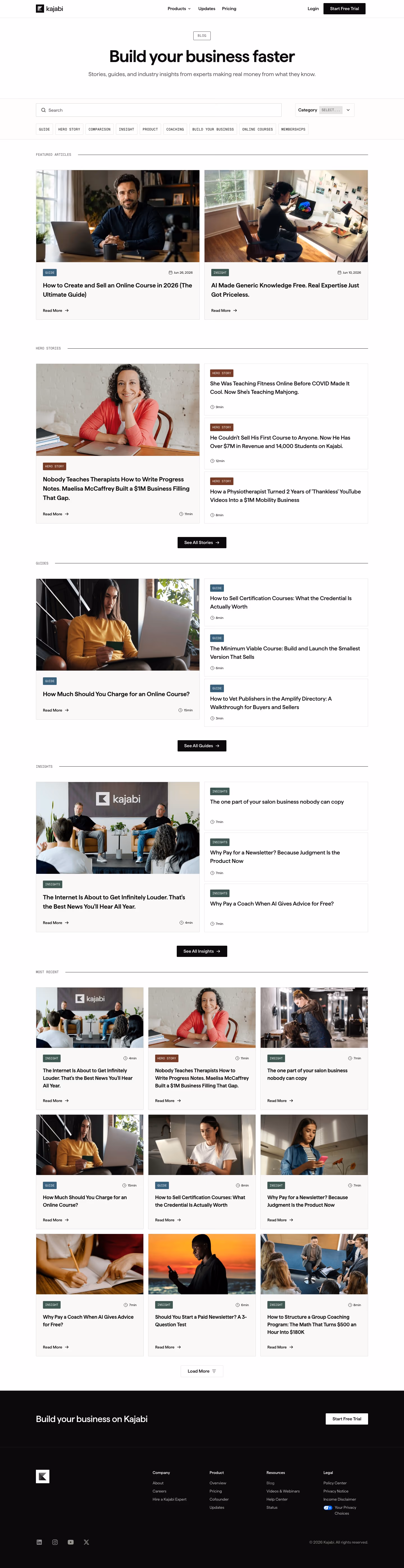 Kajabi Blog pages section design