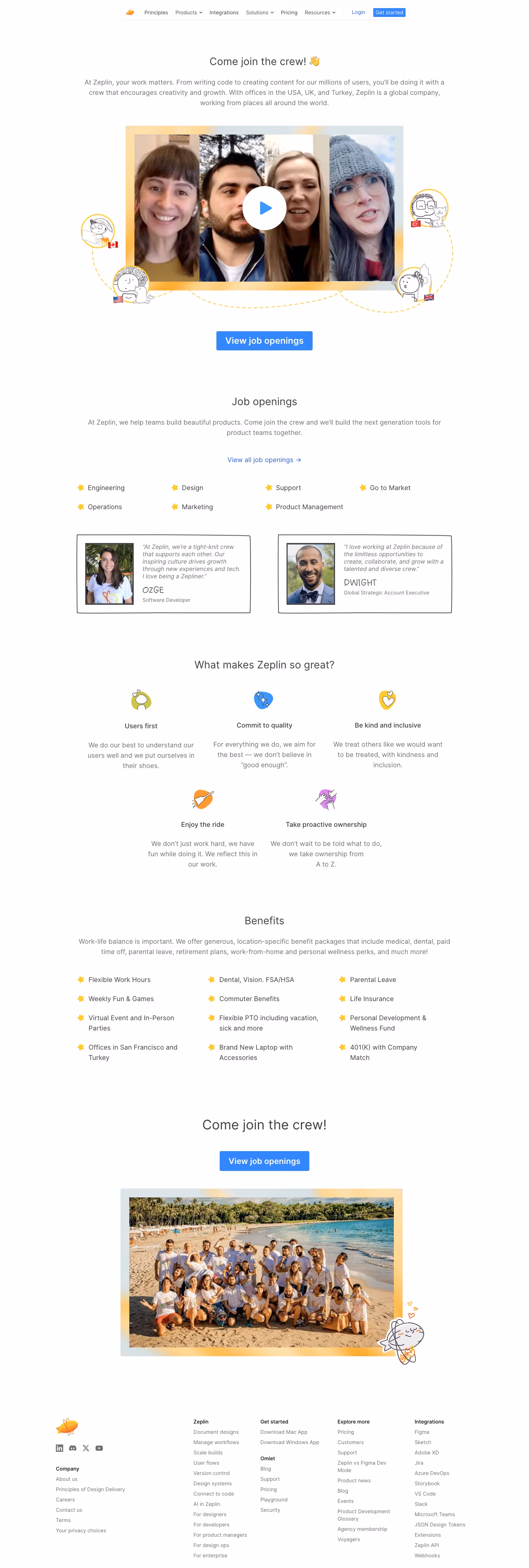 Zeplin Careers pages section design