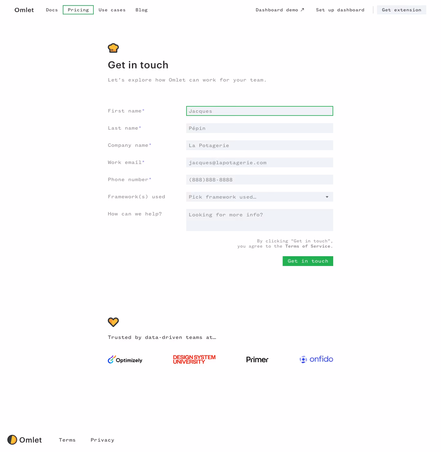 Zeplin Contact Us section design