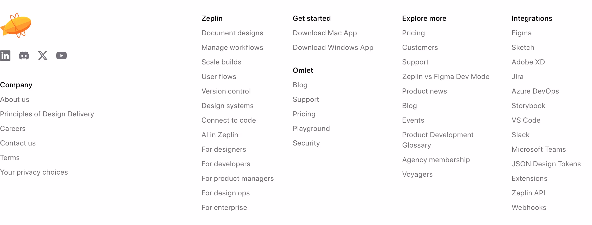 Zeplin Footers section design