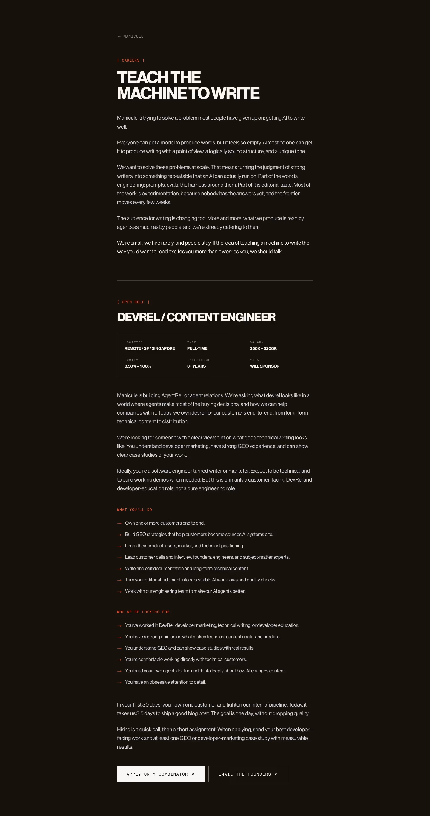 Manicule Careers pages section design