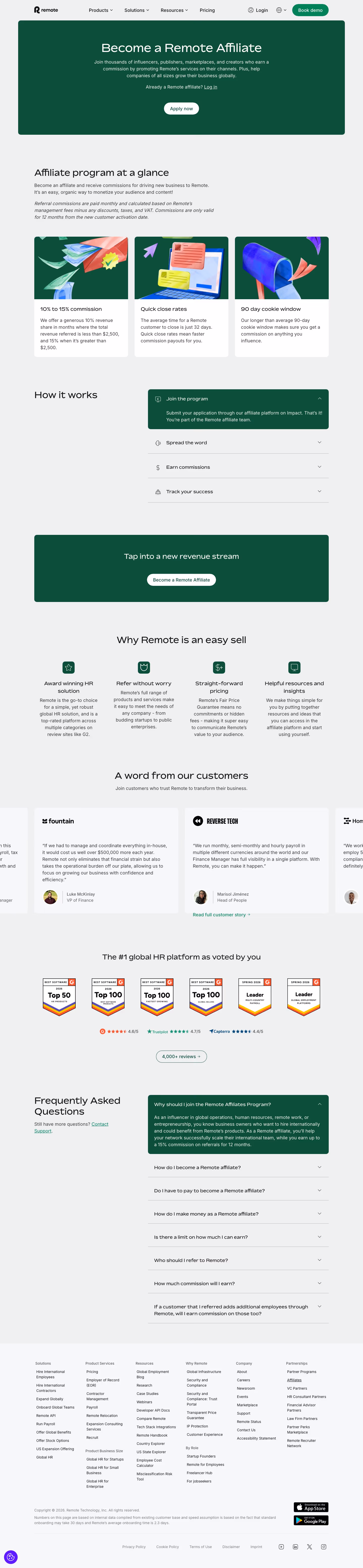 Remote Affiliate pages section design