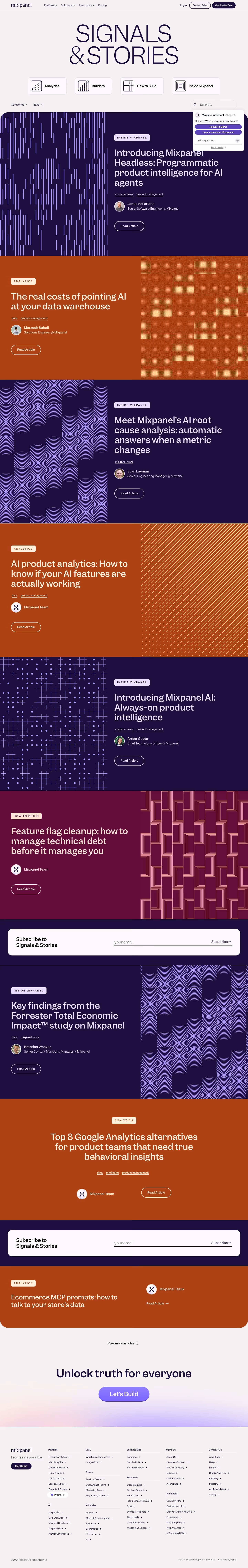 Mixpanel Blog pages section design