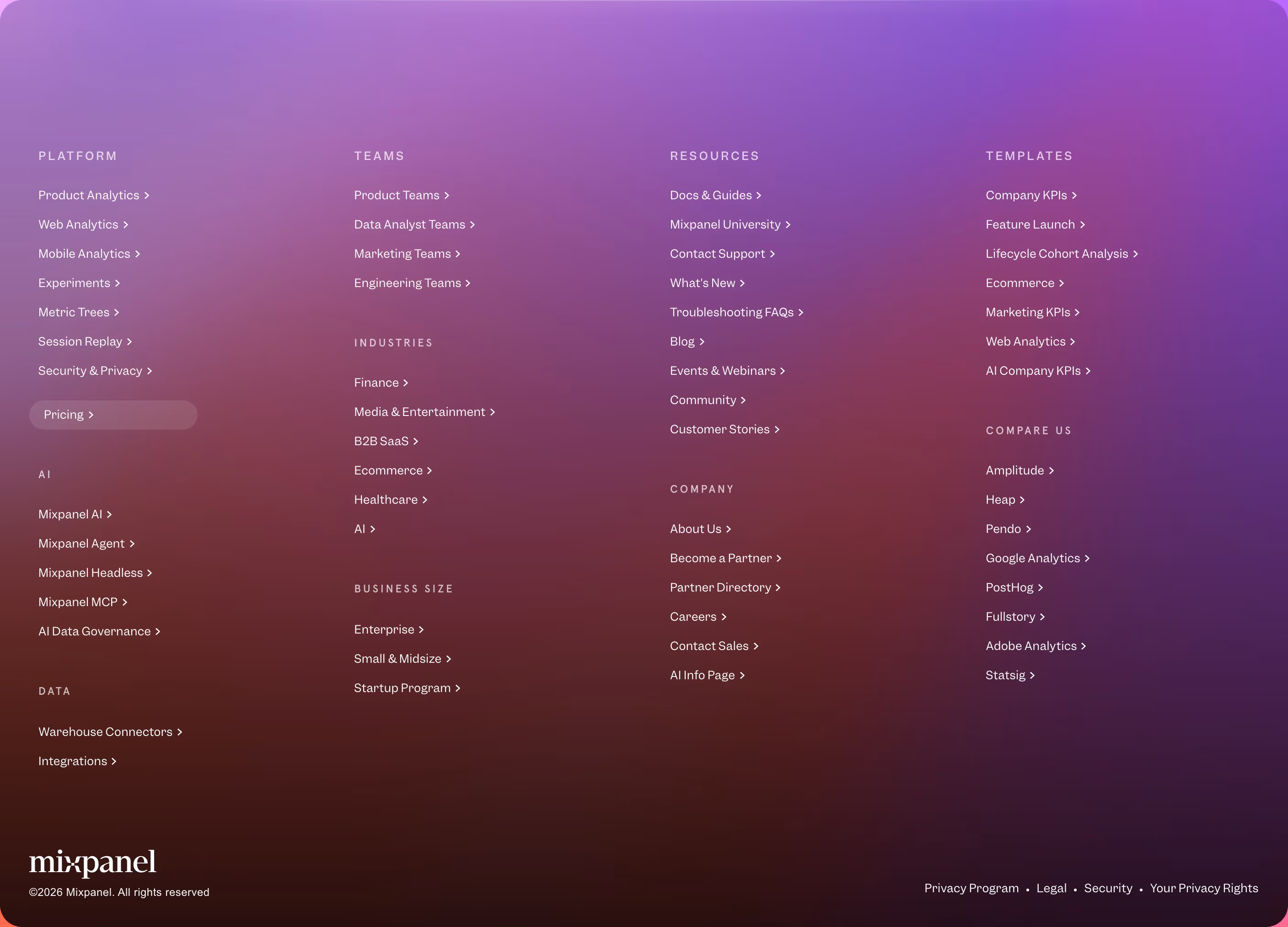 Mixpanel Footers section design