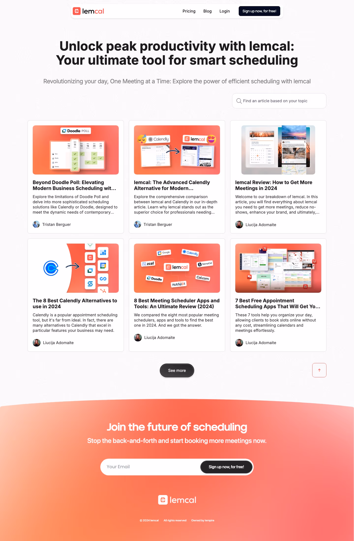 Lemcal Blog pages section design