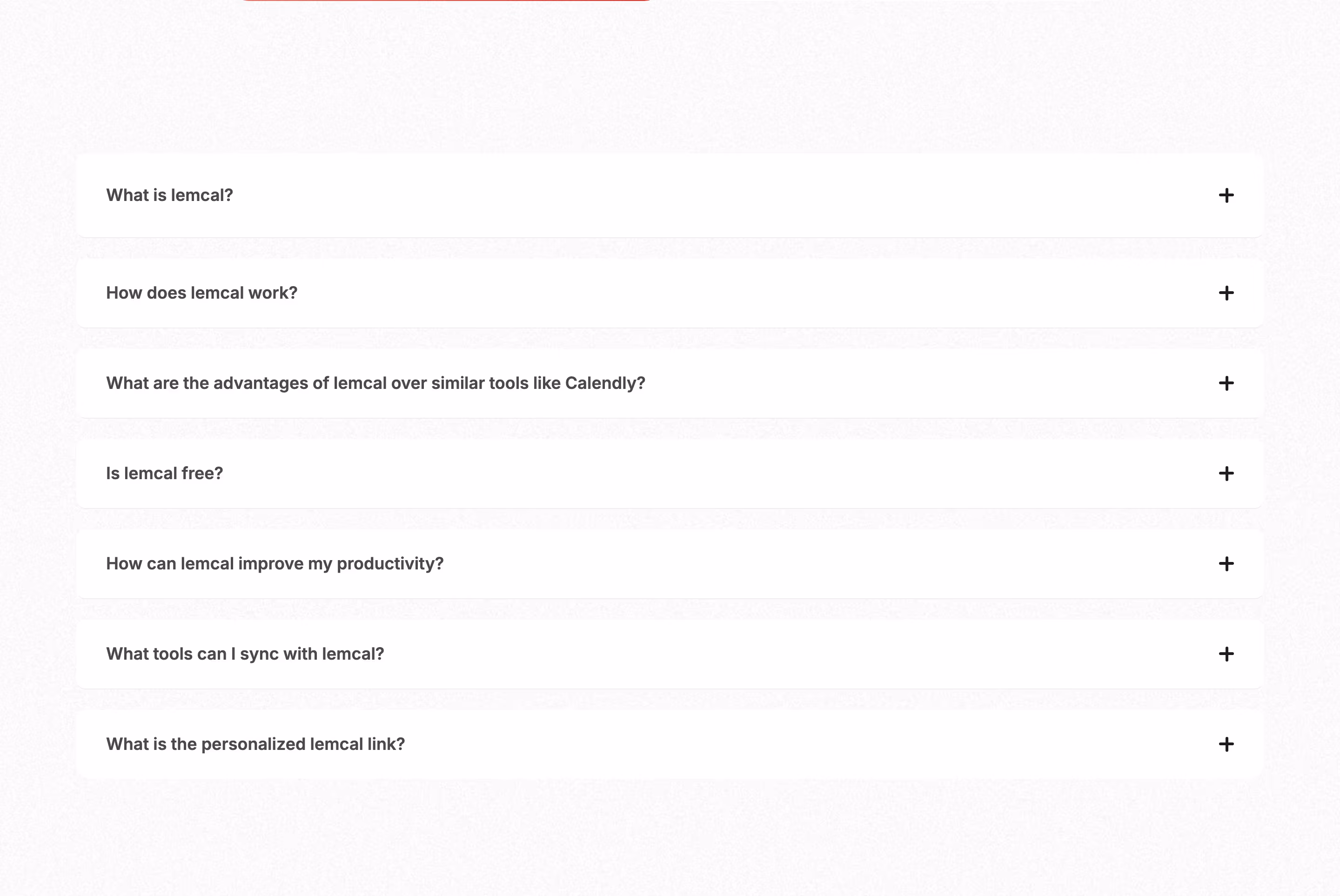 Lemcal FAQs section design