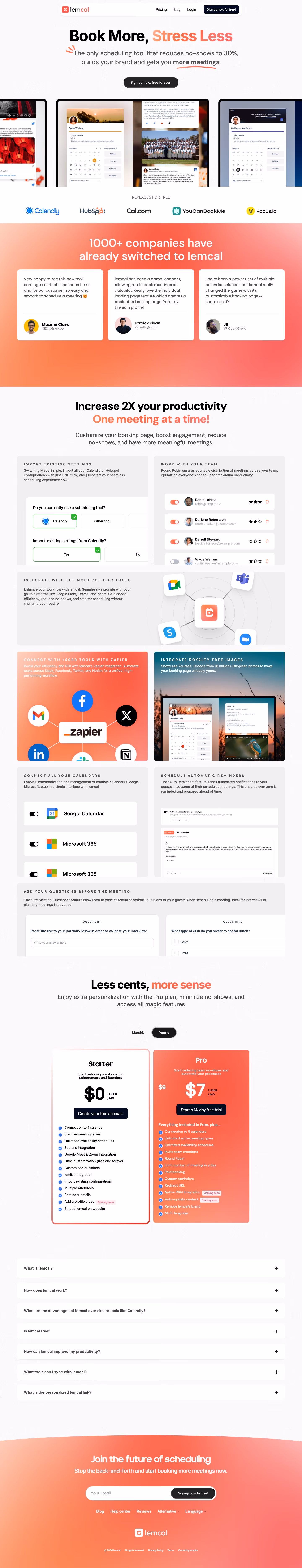 Lemcal landing page design — Productivity