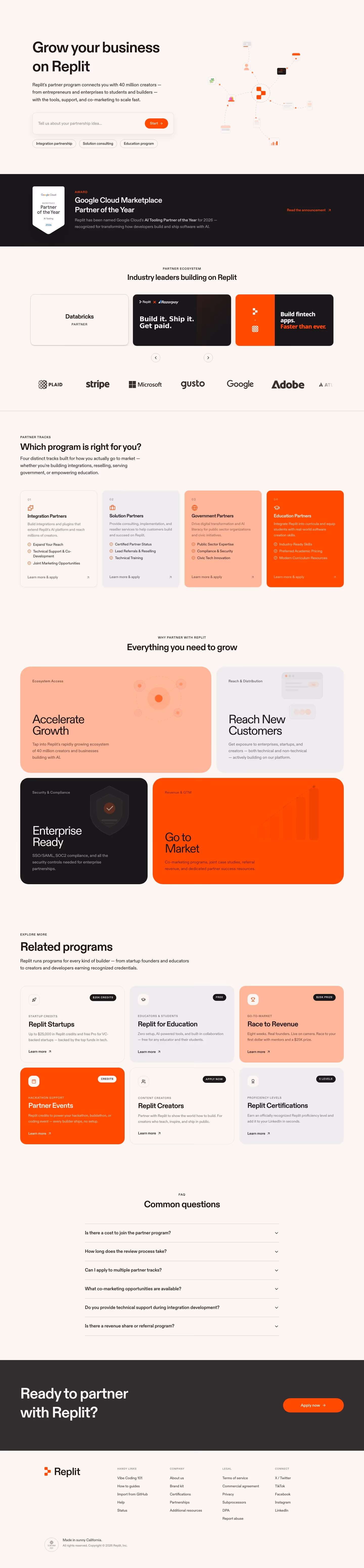 Replit Affiliate pages section design