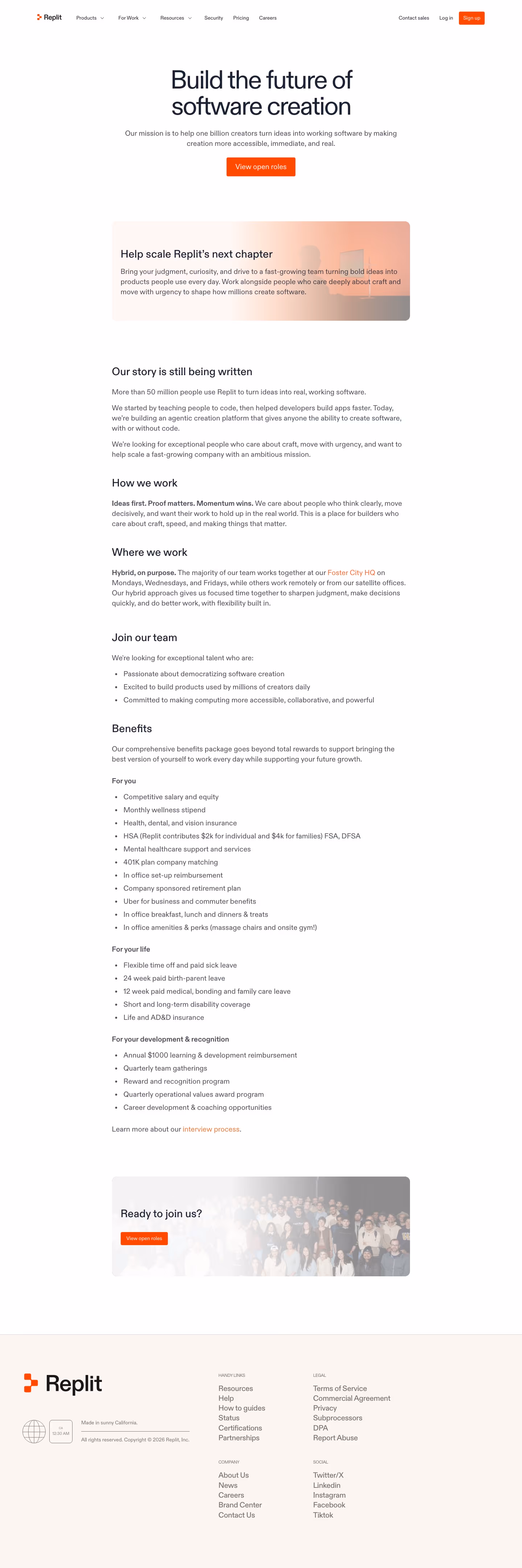 Replit Careers pages section design