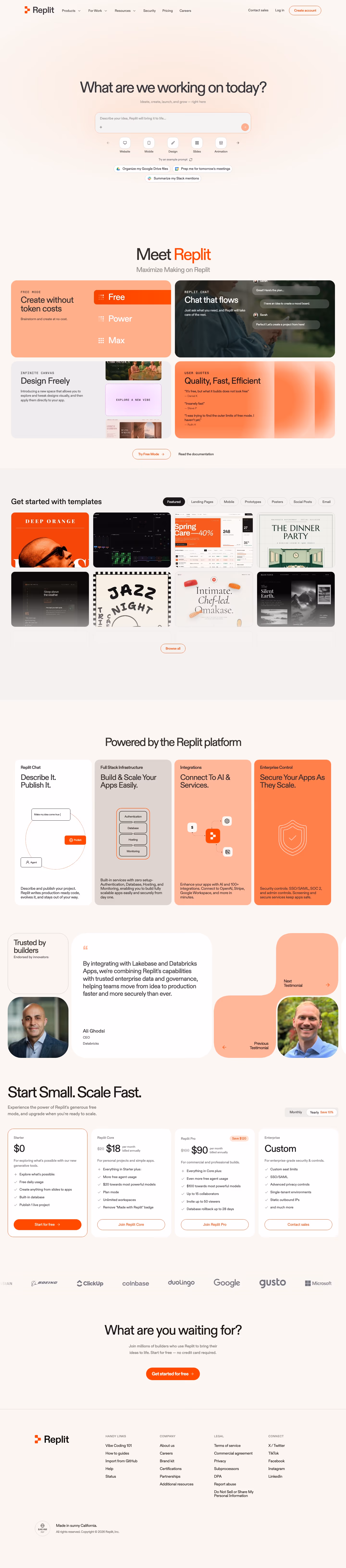 Replit landing page design — Developer Tools