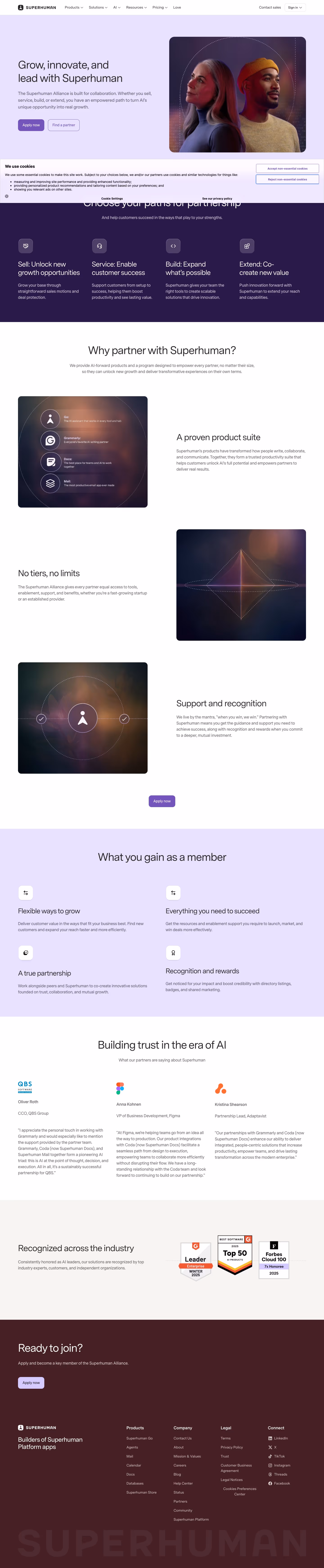 Superhuman Affiliate pages section design