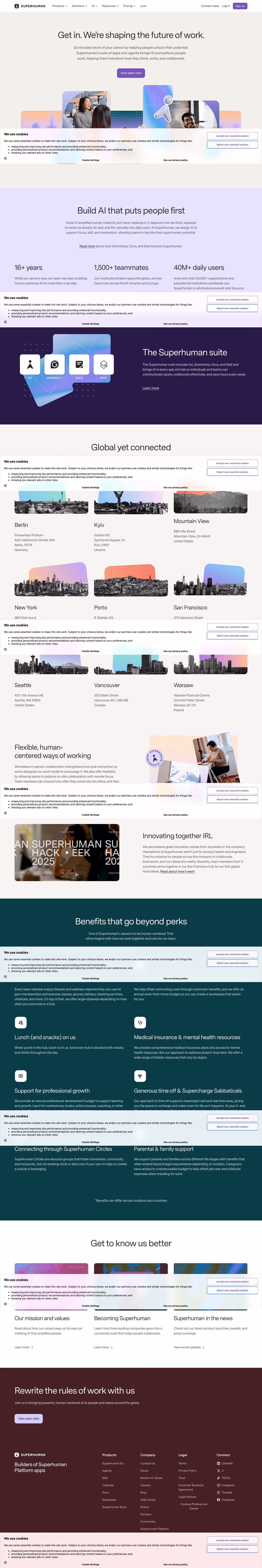 Superhuman Careers pages section design
