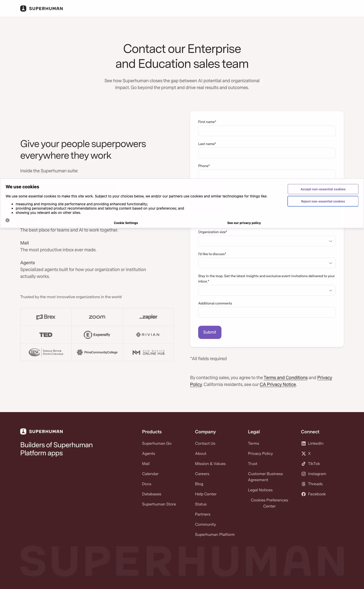 Superhuman Contact Us section design
