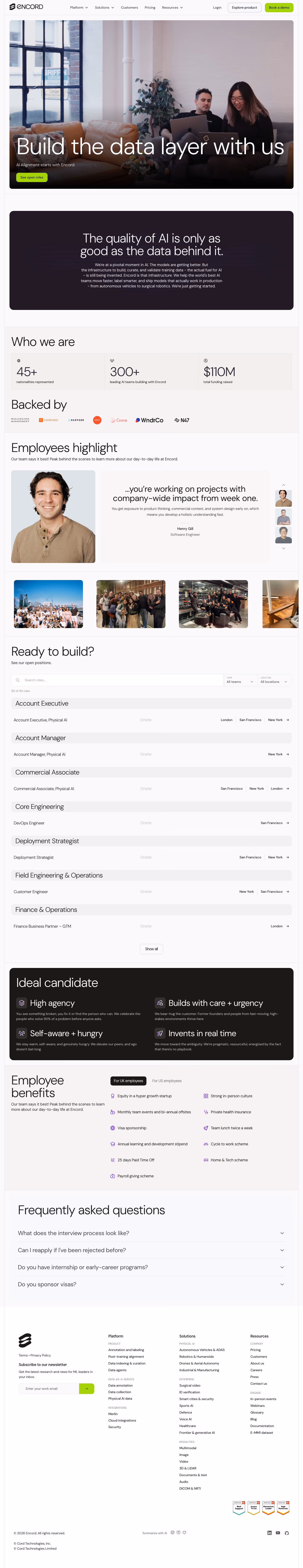 Encord careers page design — Infrastructure
