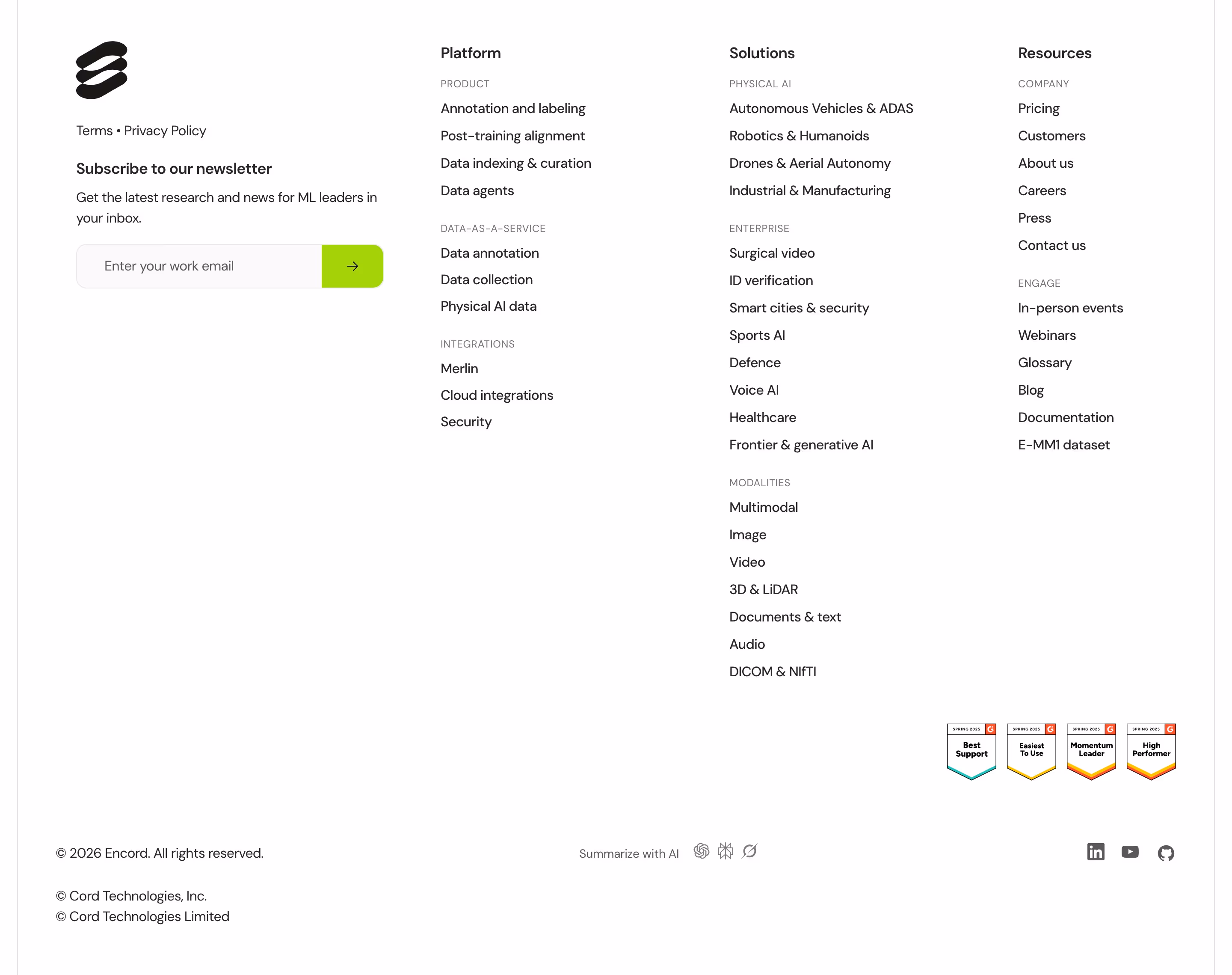 Encord footer design — Infrastructure