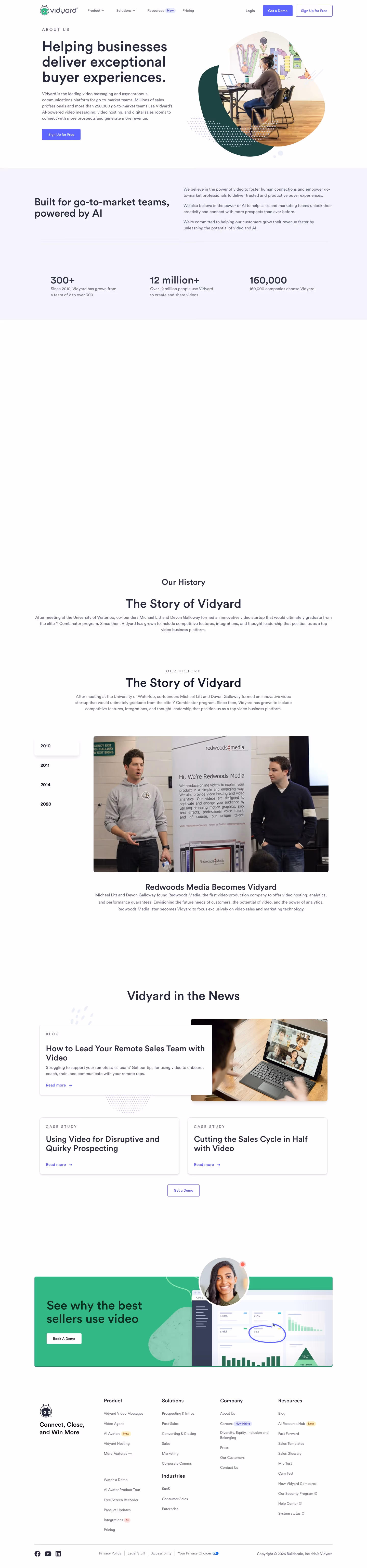 Vidyard about us design — Sales & Support
