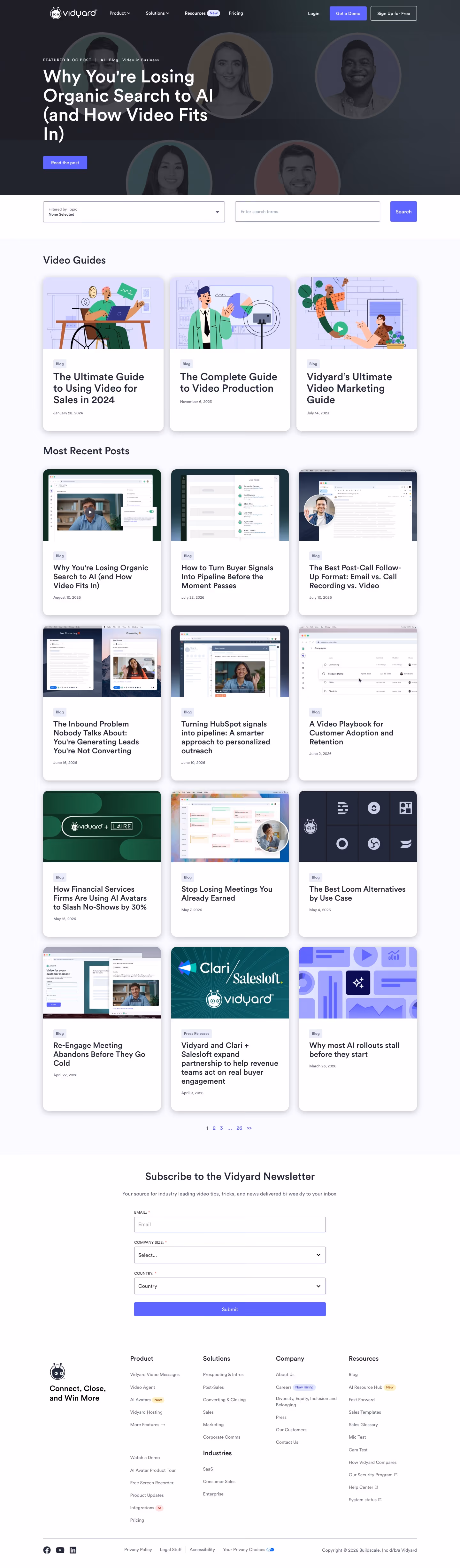 Vidyard Blog pages section design