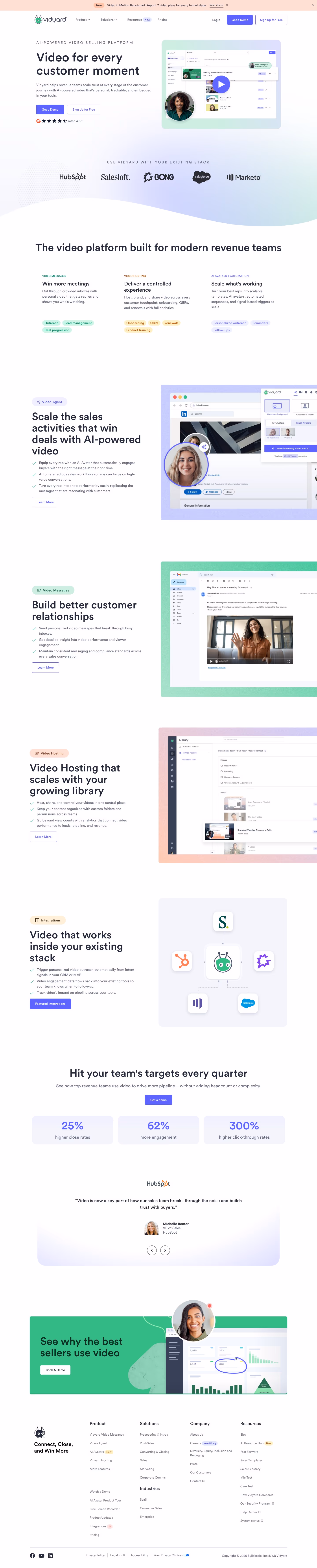 Vidyard landing page design — Sales & Support