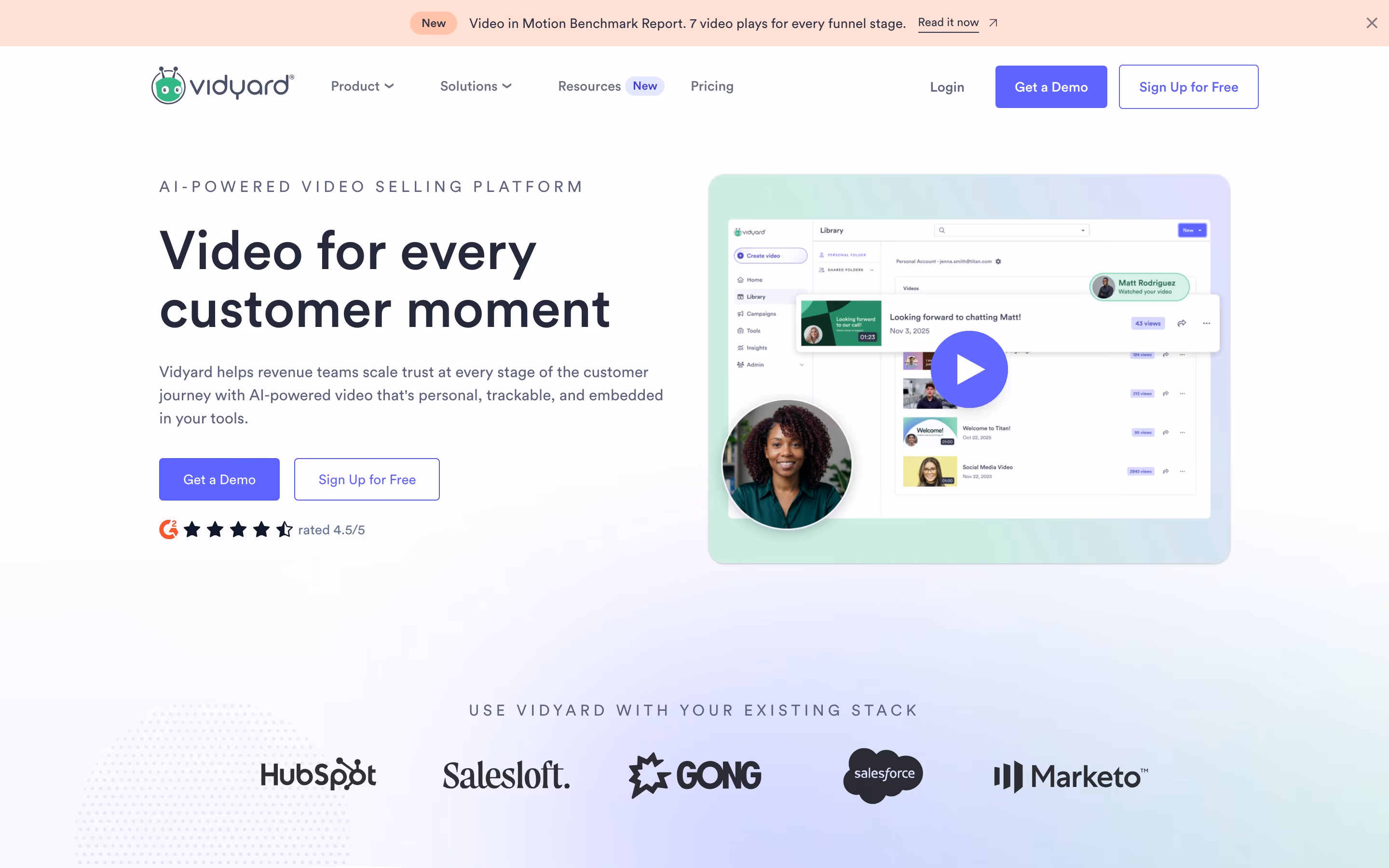 Vidyard Heroes section design