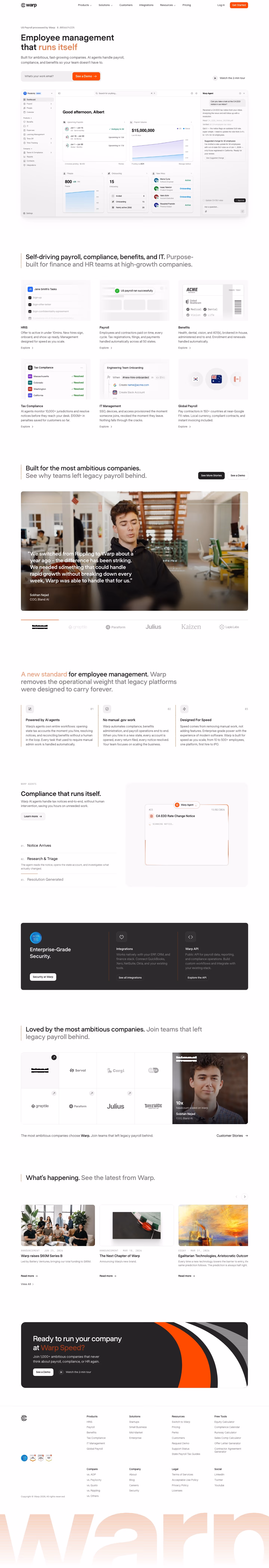 Warp landing page design — HR