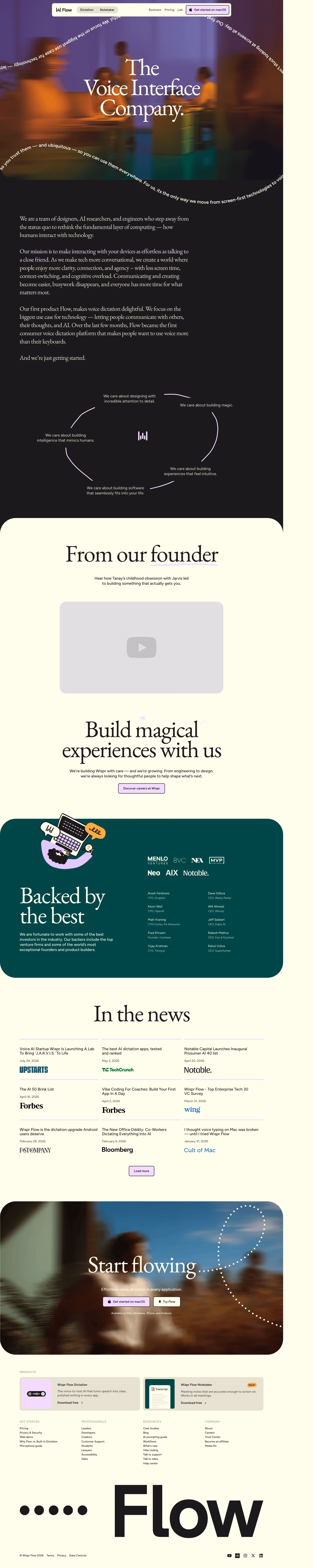 Wisprflow About Us section design
