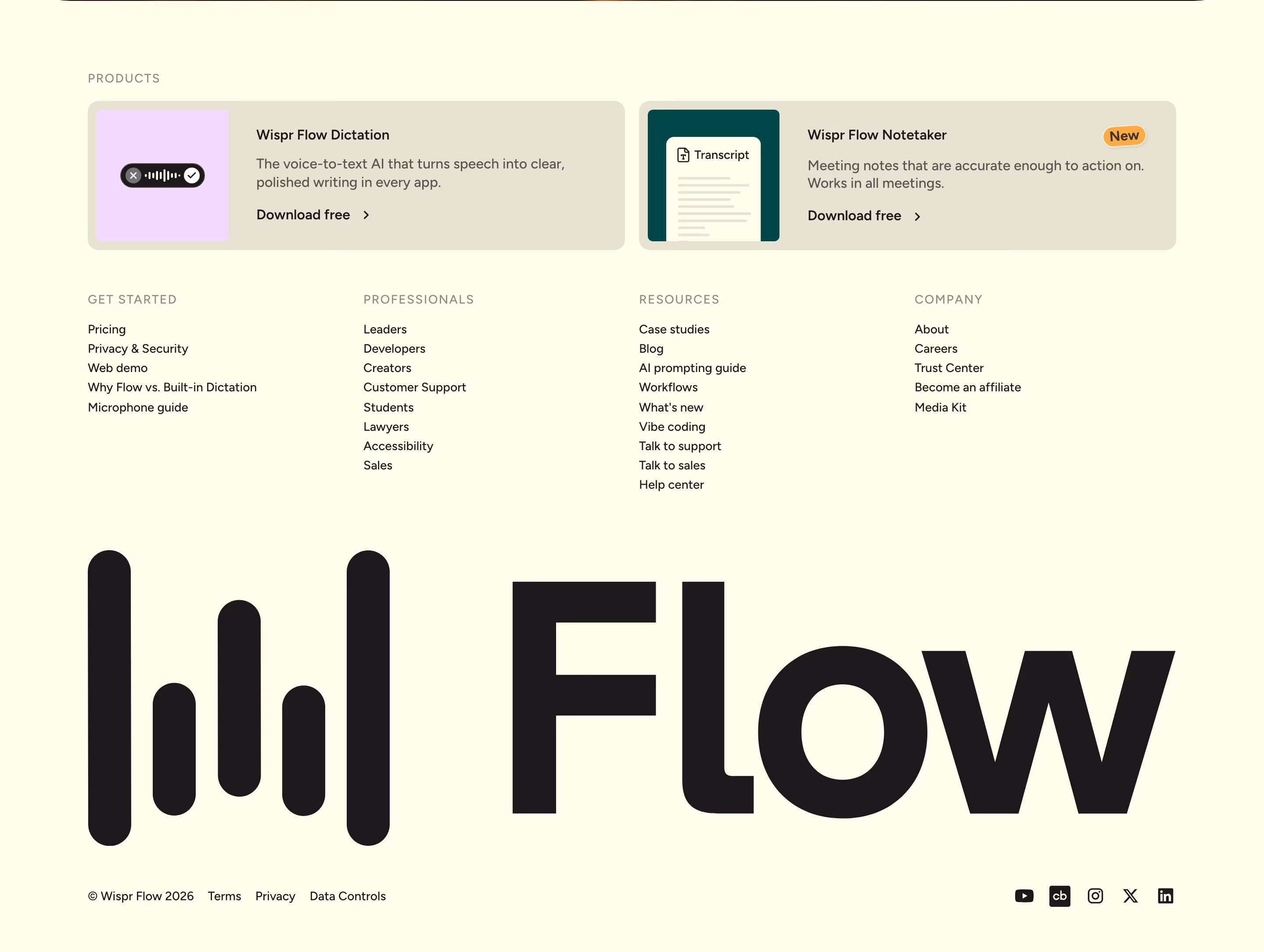 Wisprflow Footers section design