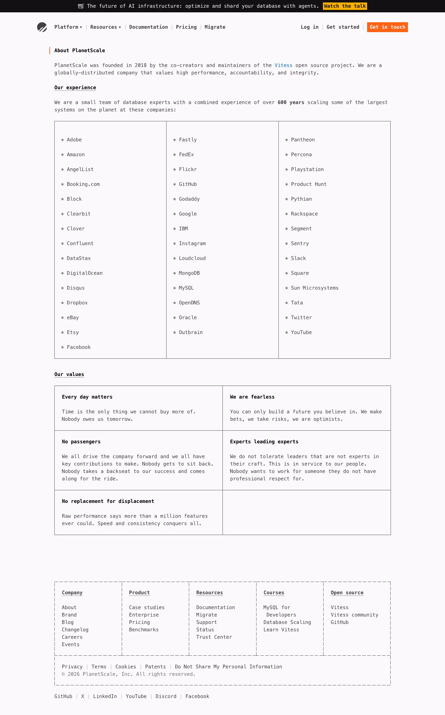 Planetscale About Us section design