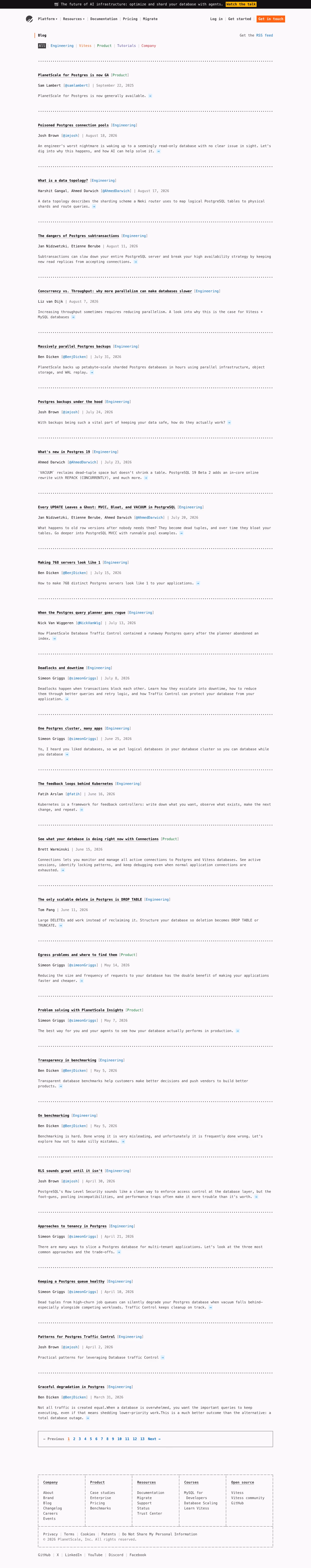 Planetscale Blog pages section design