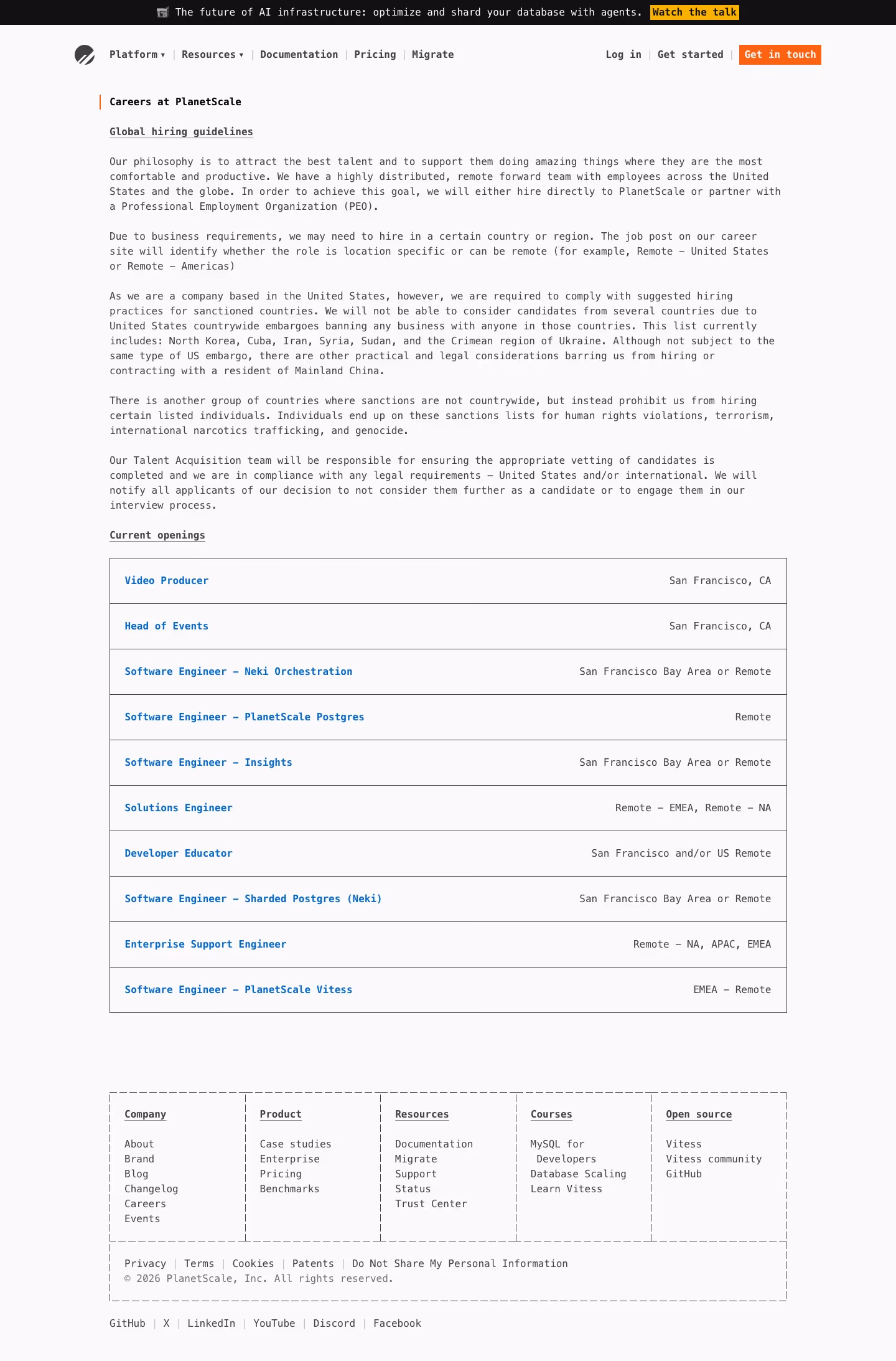 Planetscale Careers pages section design