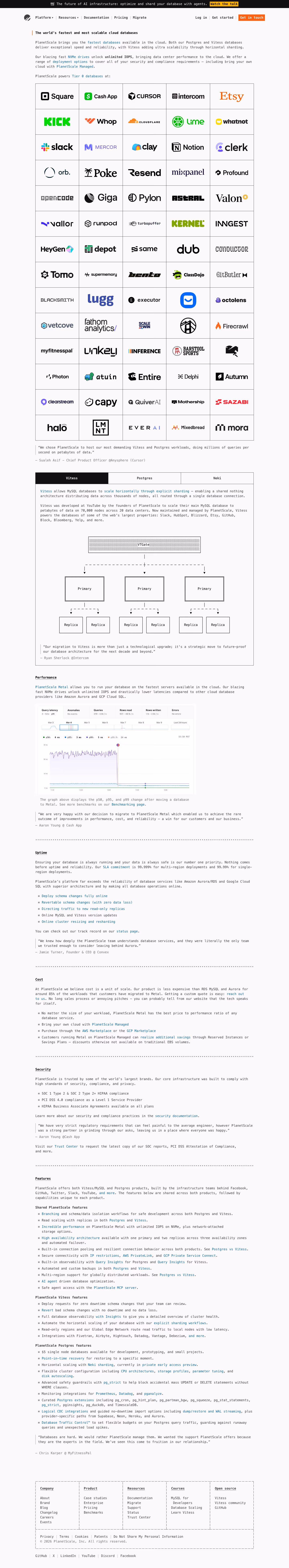 Planetscale landing page design — Infrastructure