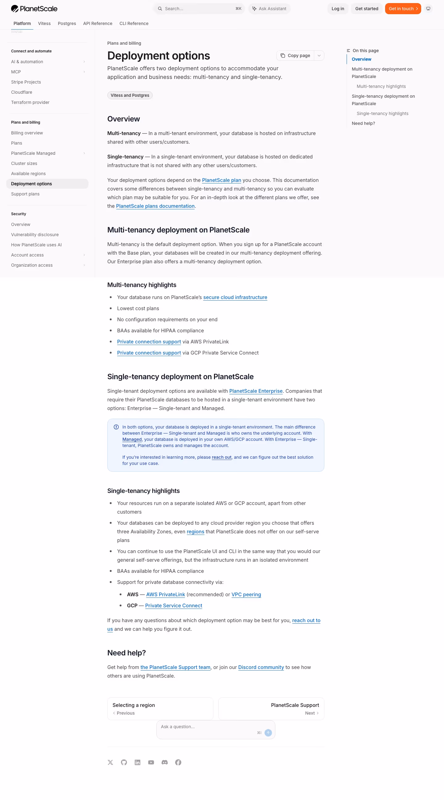 Planetscale Pricing & Plans section design