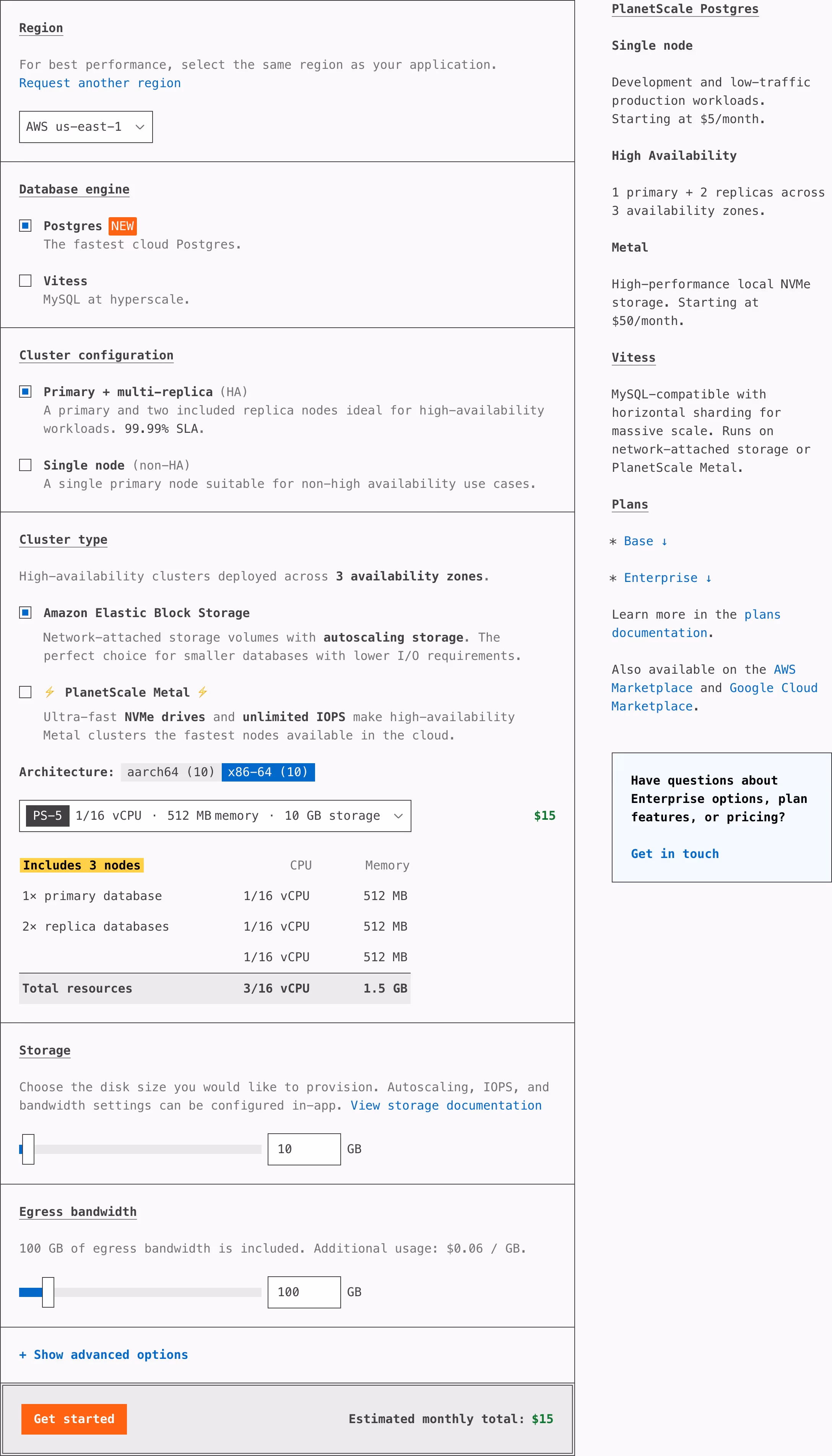 Planetscale Pricing section design