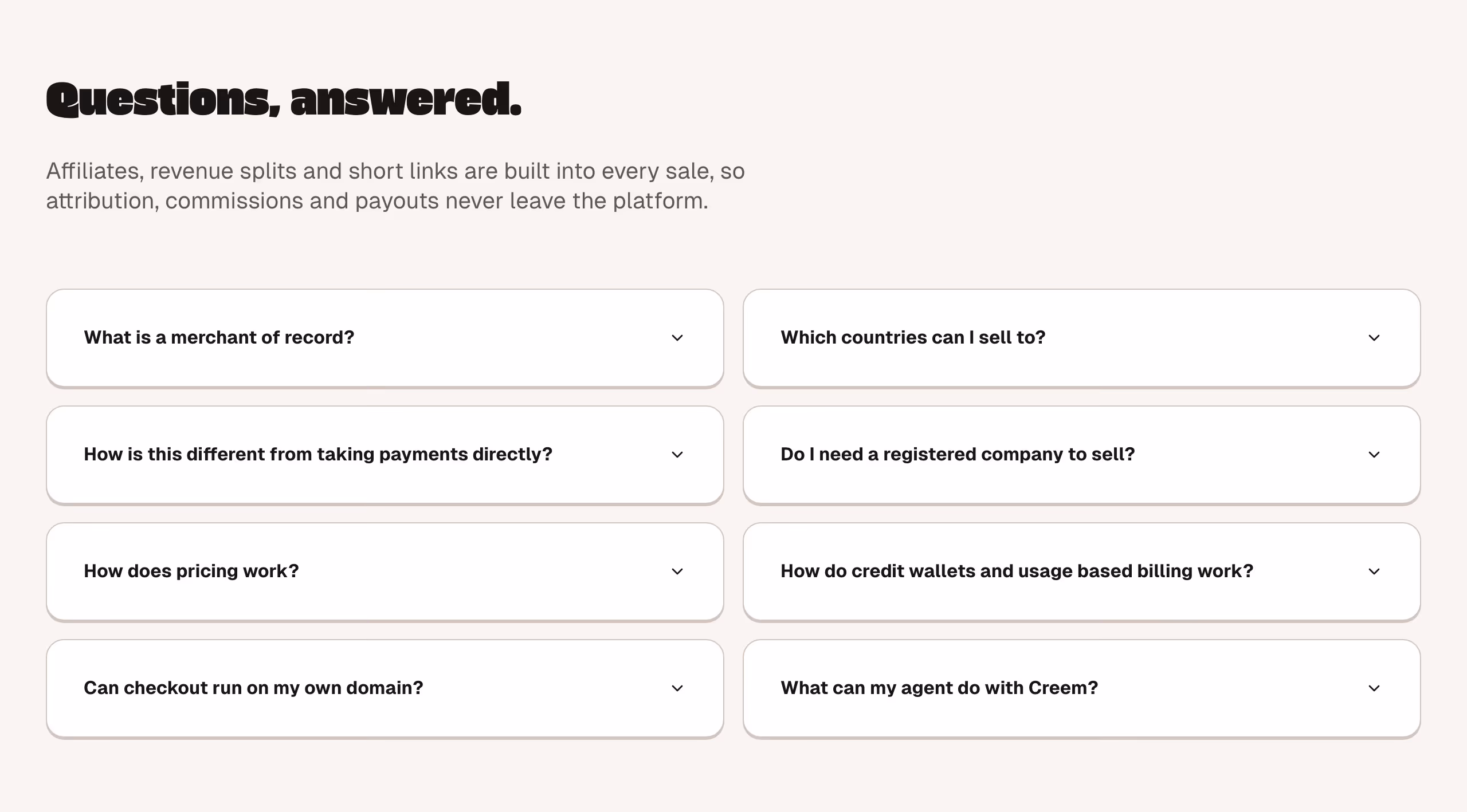 Creem faq design — Finance
