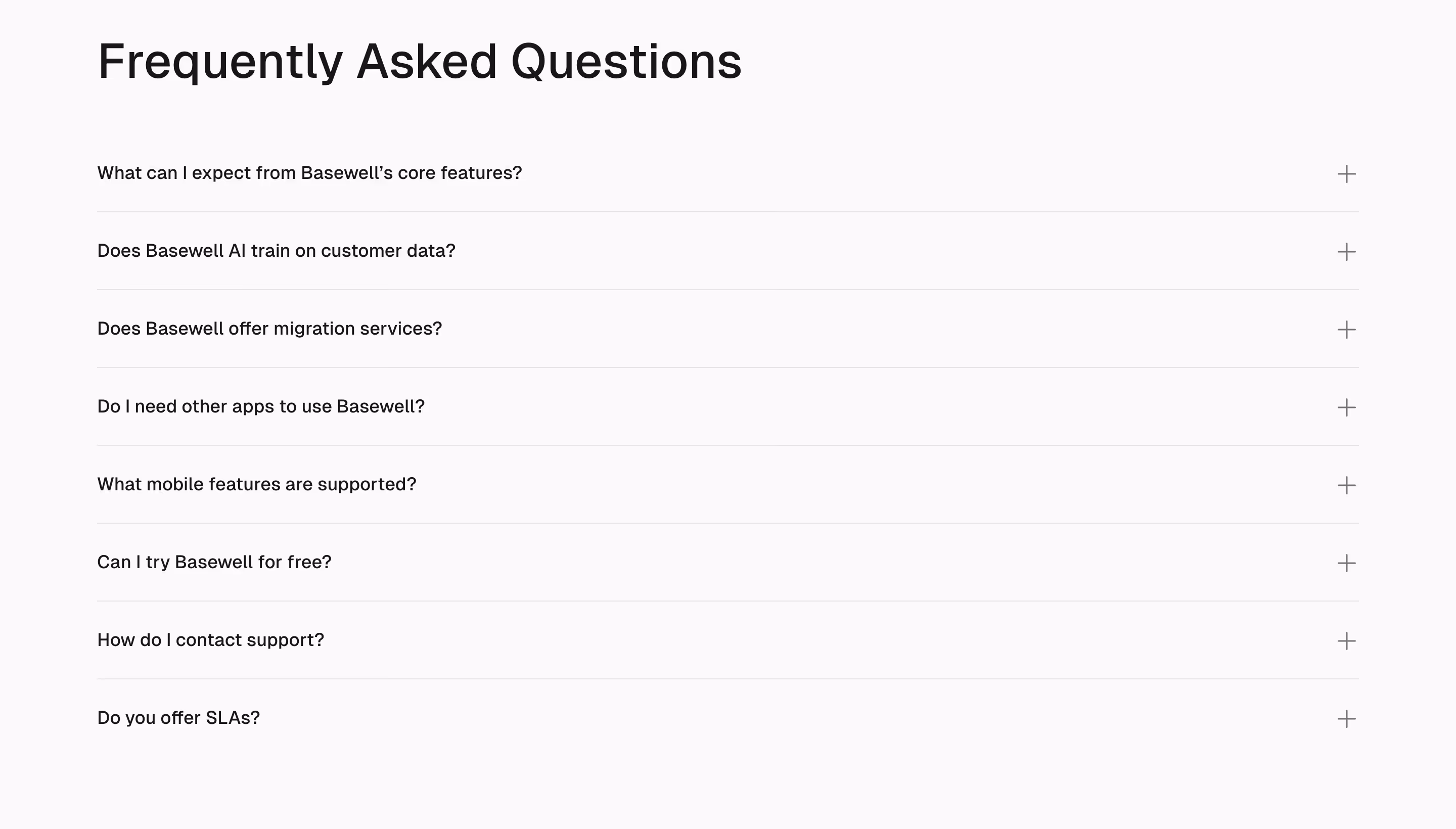 Basewell faq design — Productivity