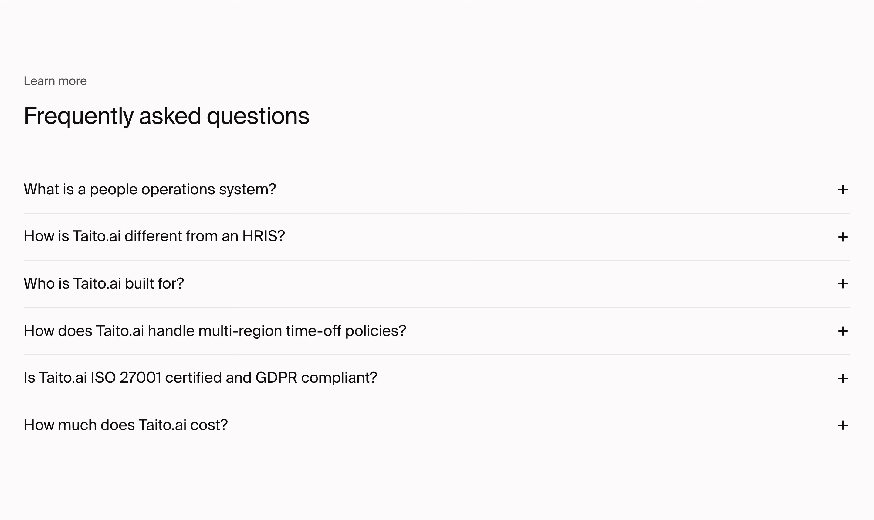 Taito faq design — HR