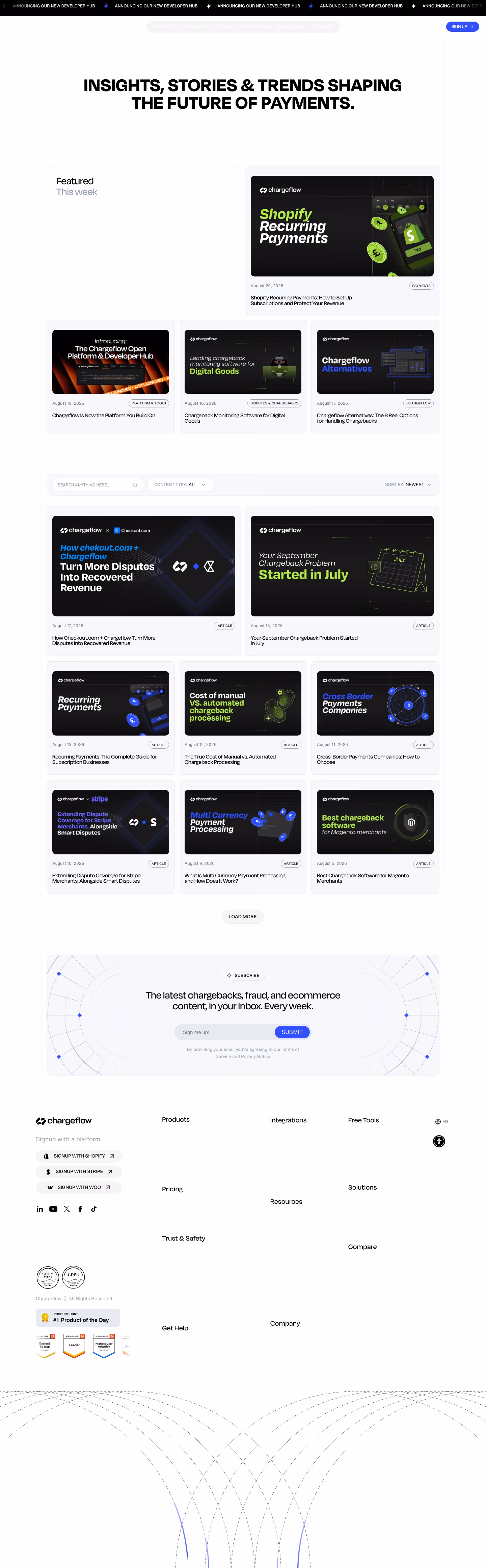 Chargeflow Blog pages section design