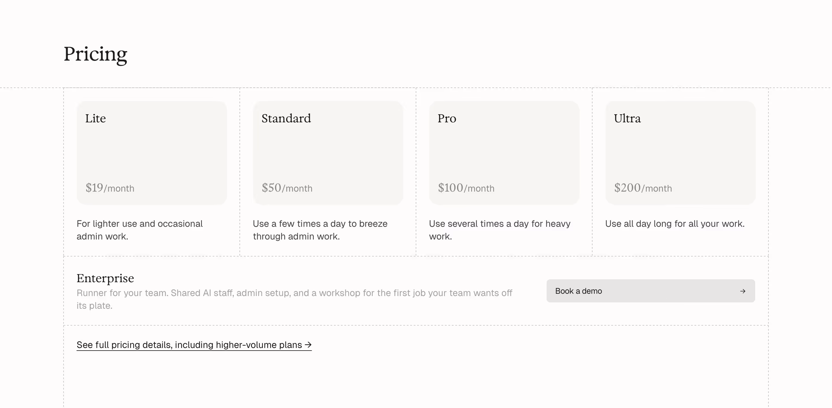 Runner Pricing section design