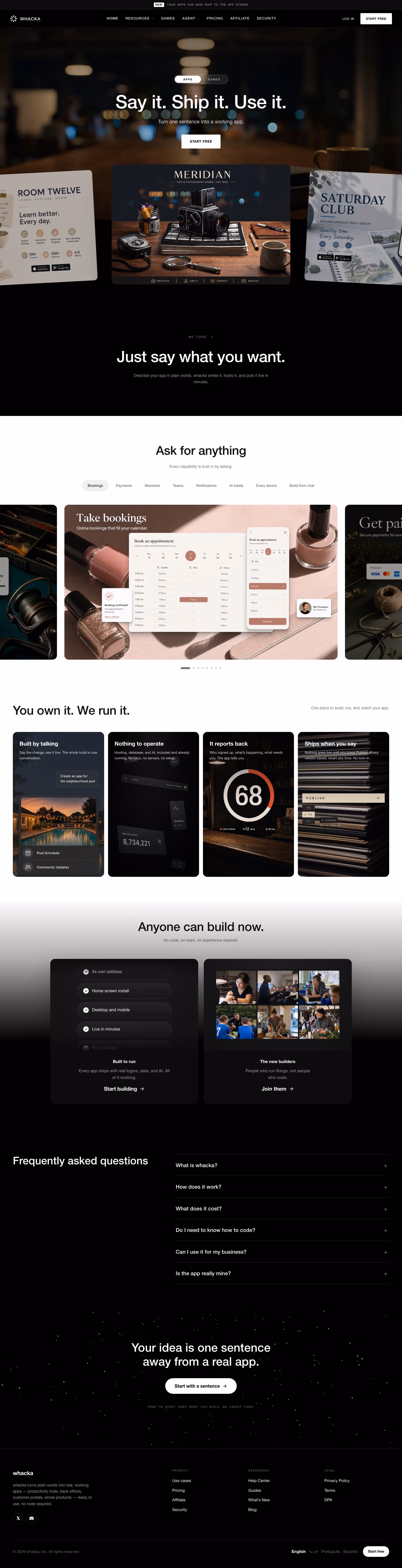 Whacka landing page design — AI