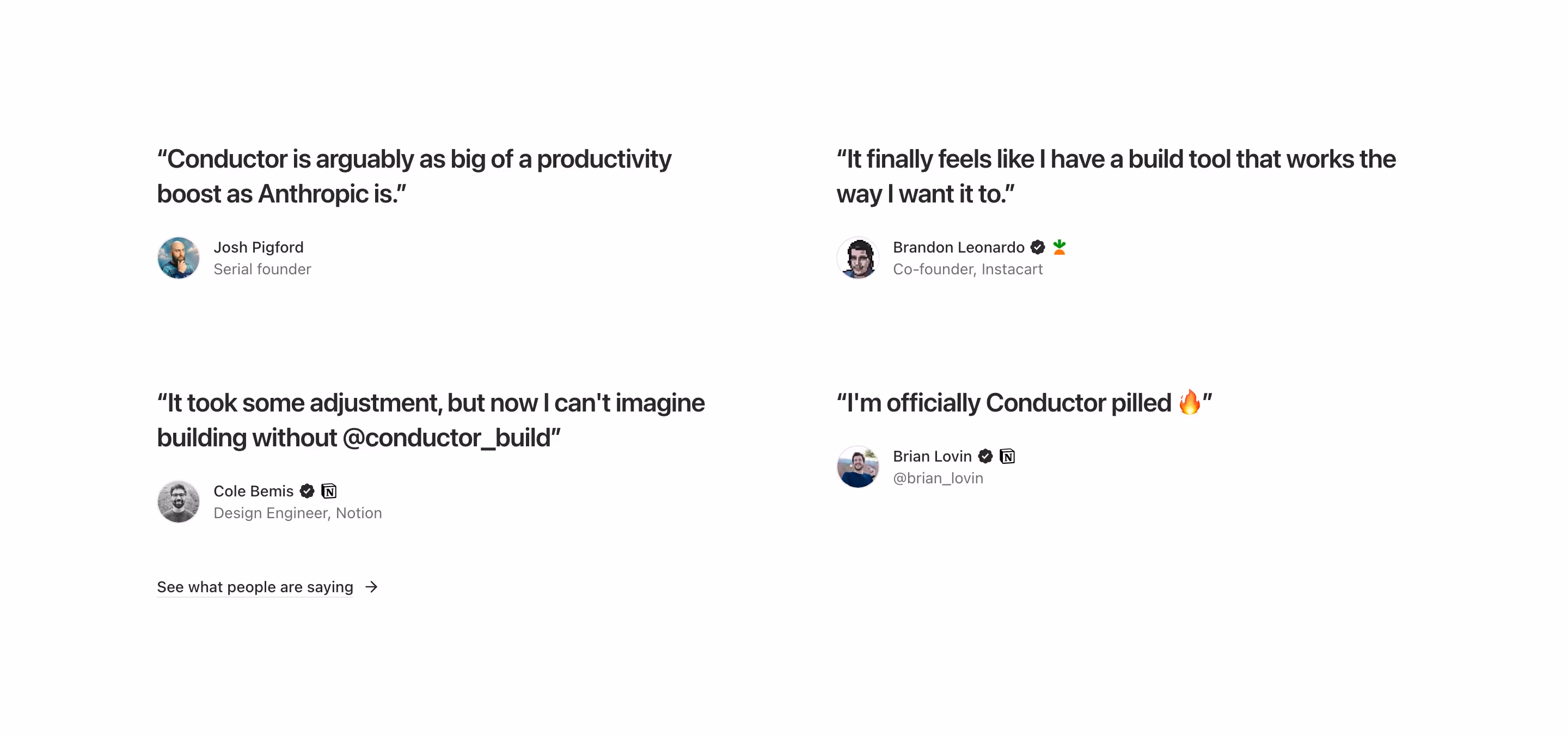 Conductor testimonial design — Developer Tools