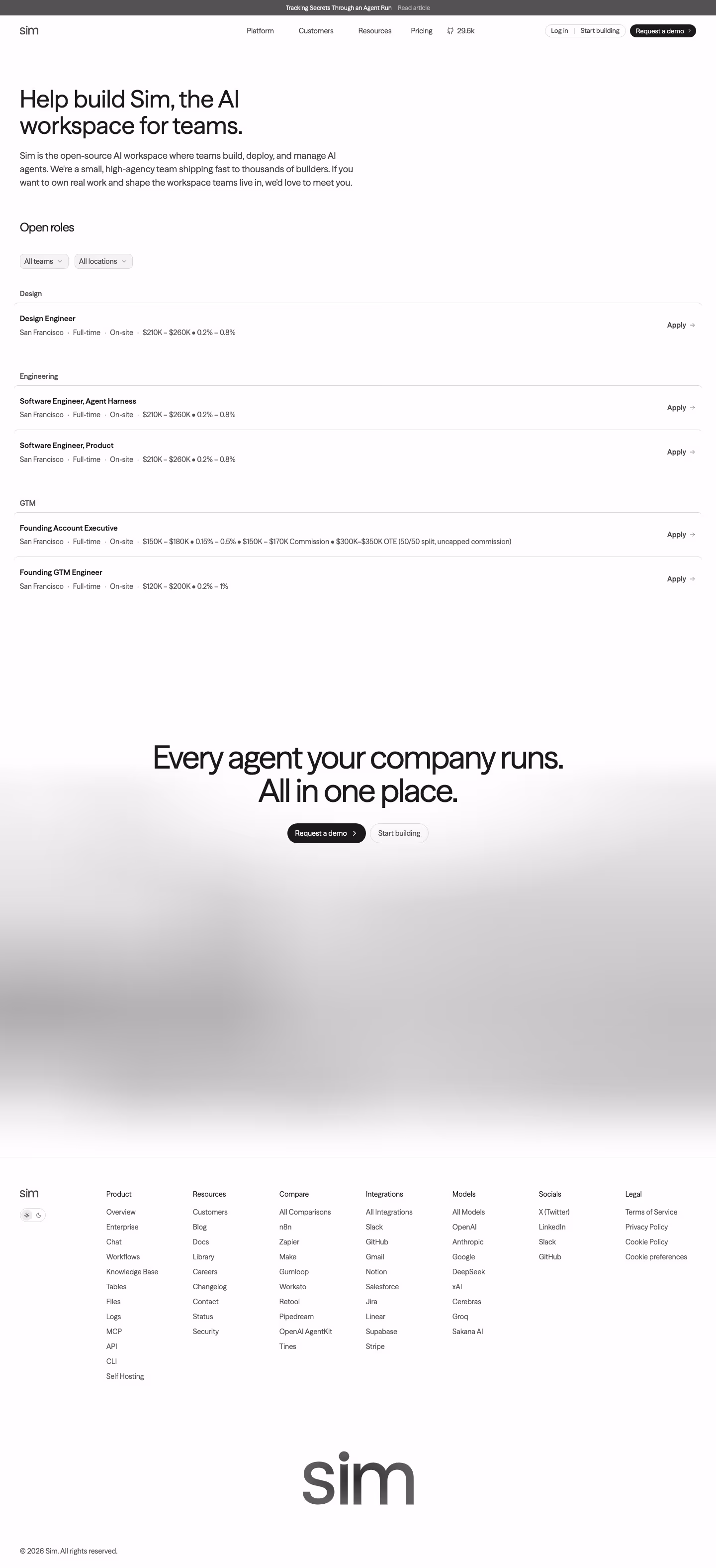Sim careers page design — Sales & Support
