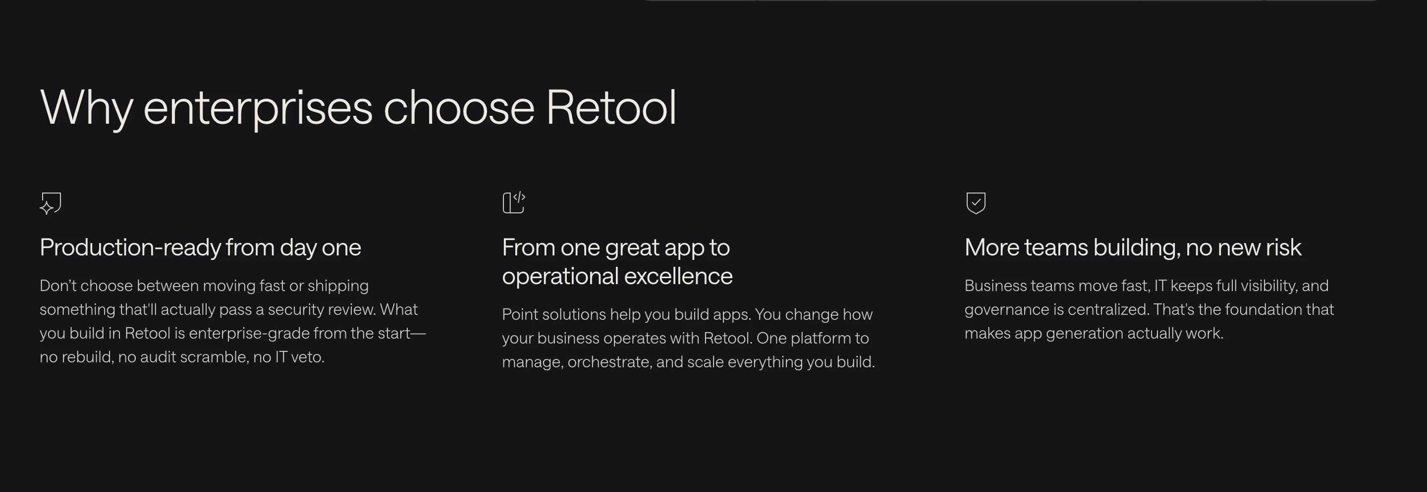 Retool Features section design