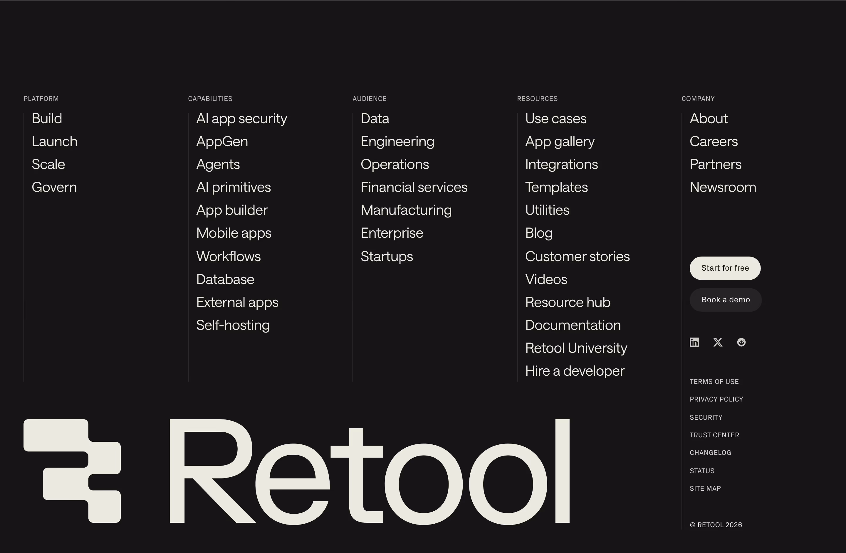 Retool Footers section design