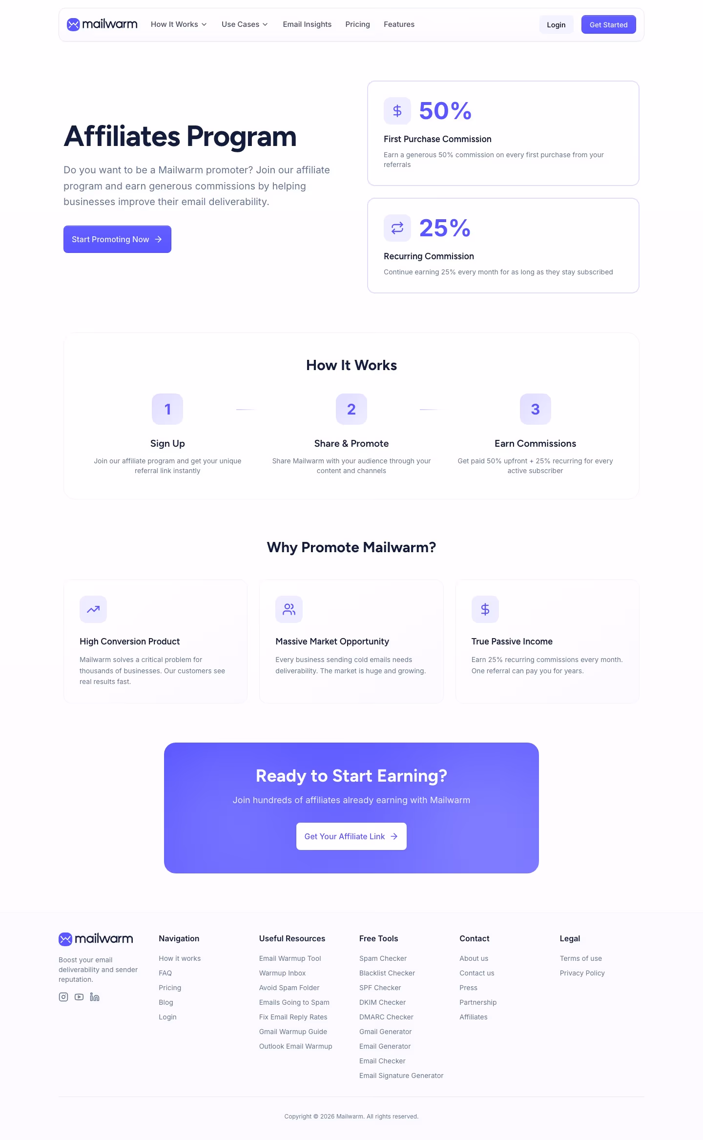 Mailwarm affiliate page design — Marketing