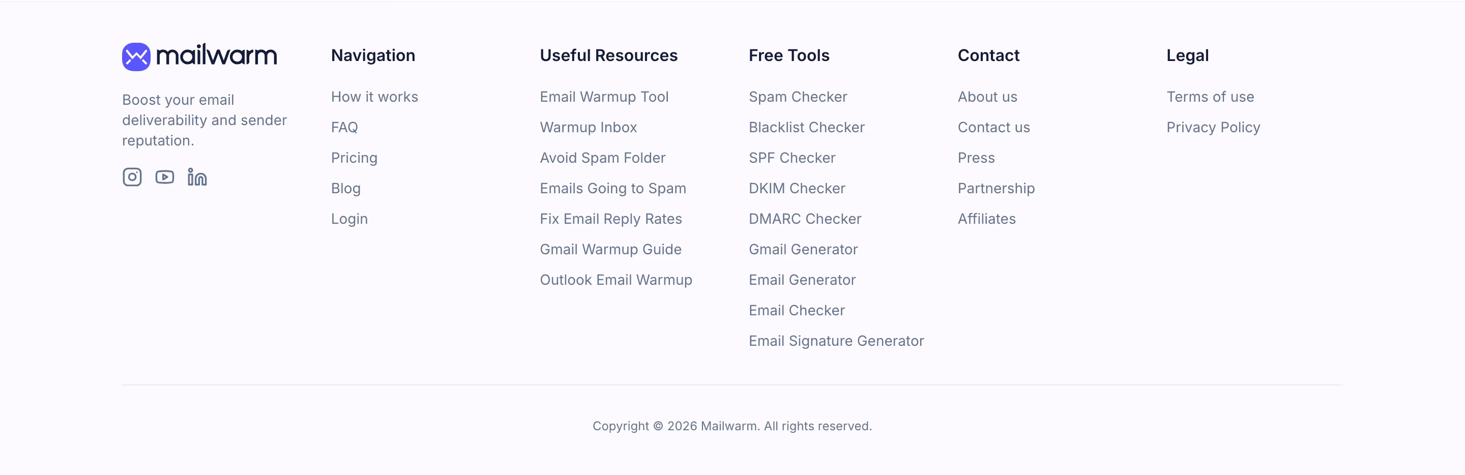 Mailwarm Footers section design