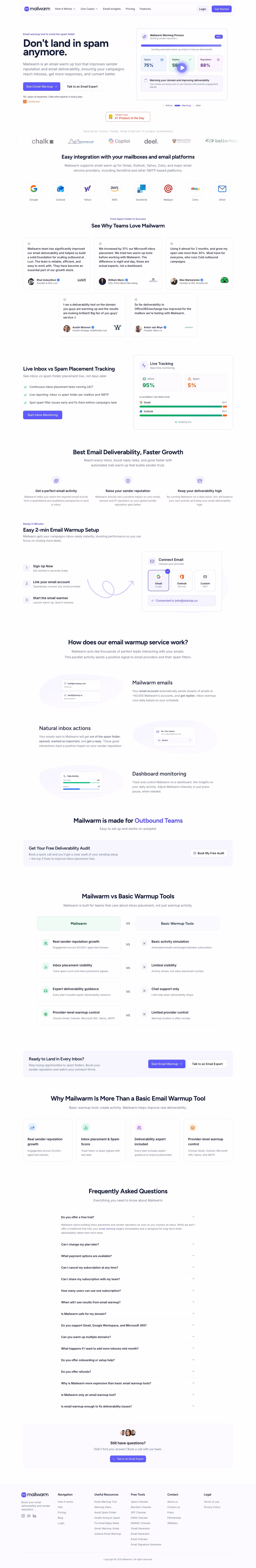 Mailwarm landing page design