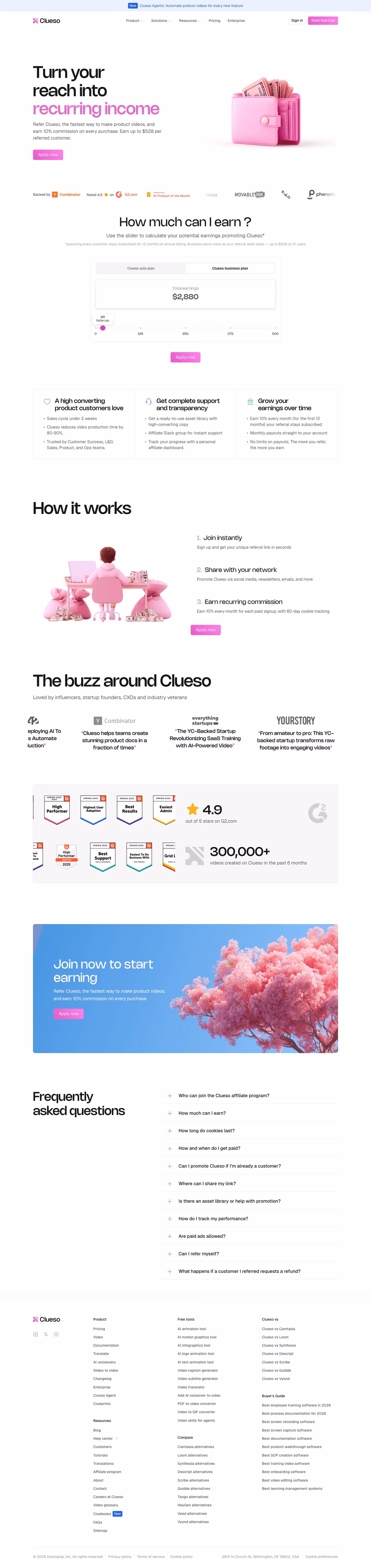 Clueso affiliate page design — Productivity