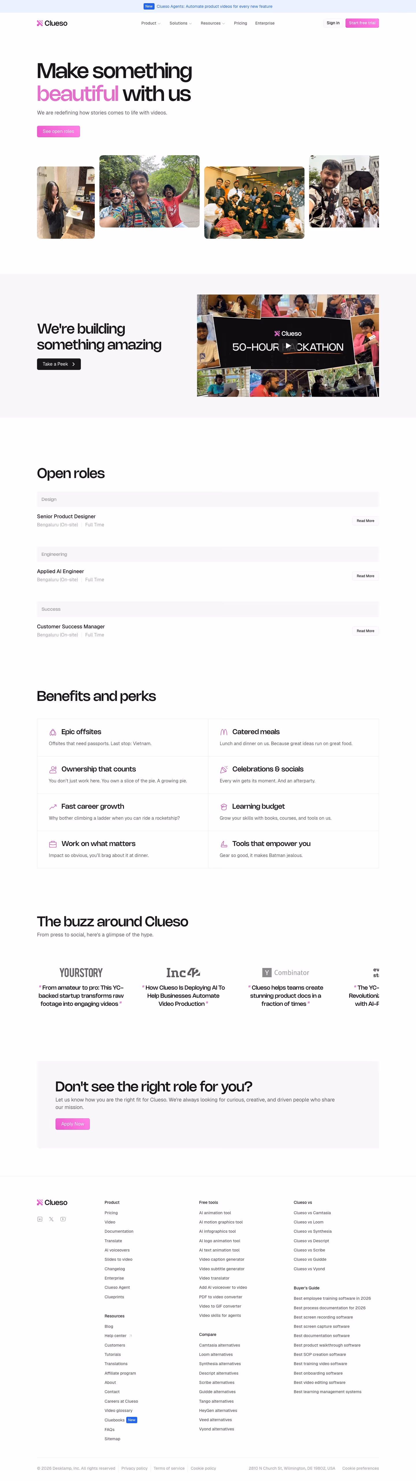 Clueso Careers pages section design