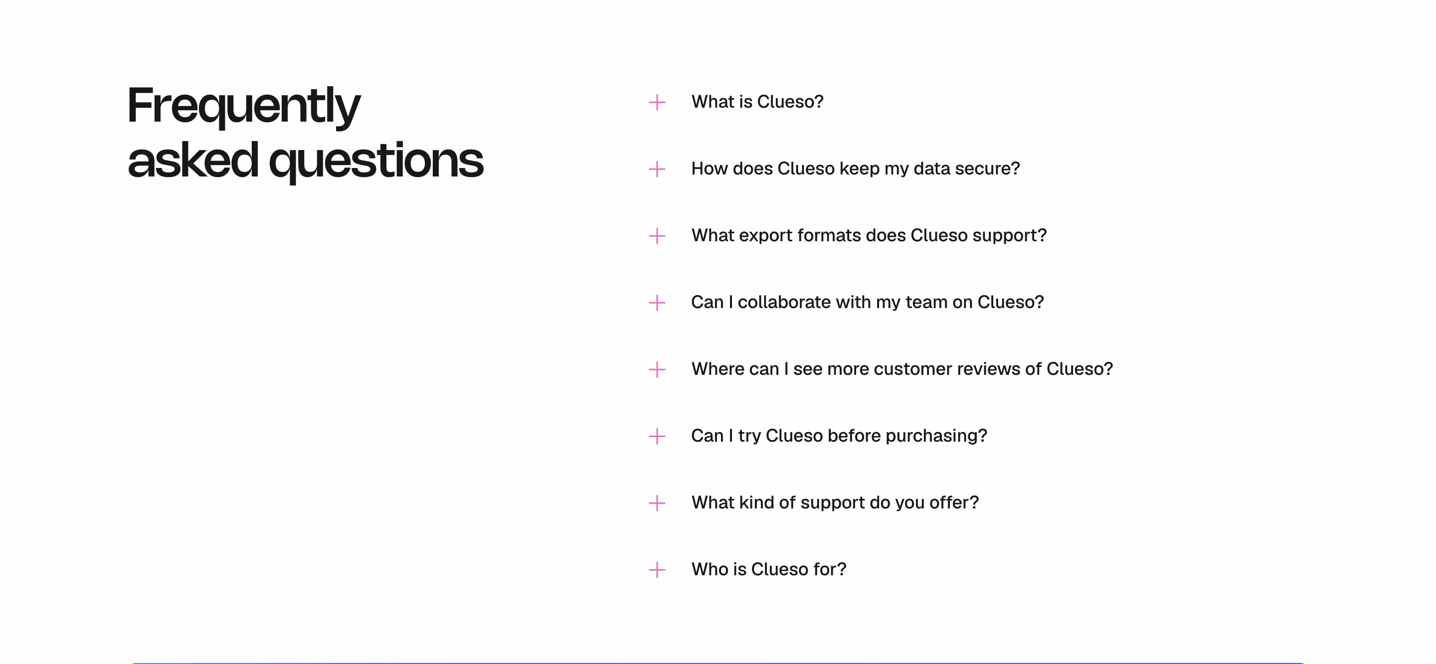 Clueso faq design — Productivity