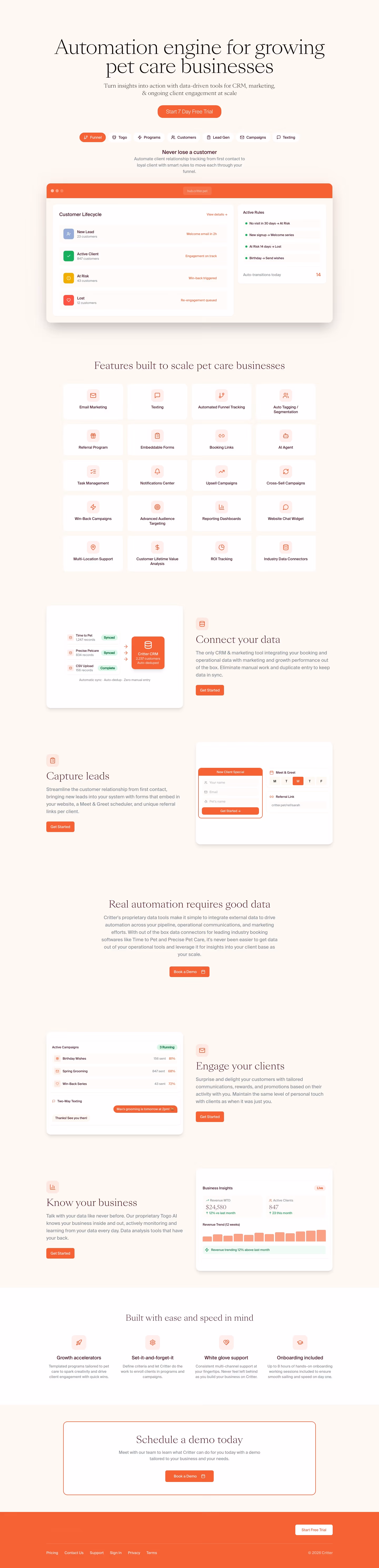 Critter landing page design